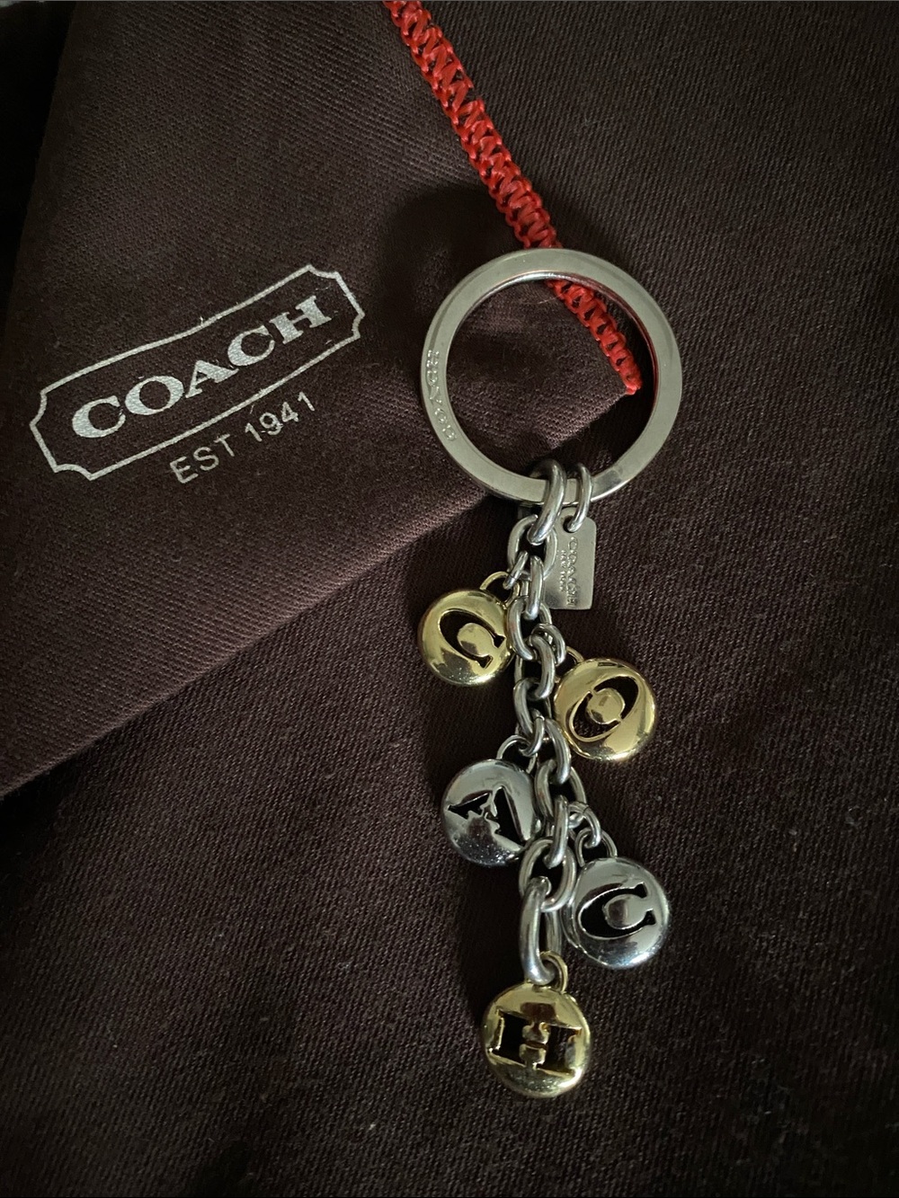 Coach Two-Tone Letter Charm Key Ring - Gold & Silver